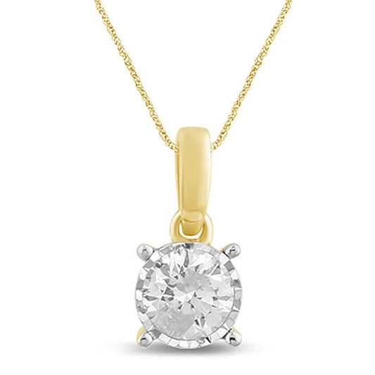 Image of Necklaces. Productname: 1/4ct Diamond Solitaire Miracle Necklace in 9kt Yellow Gold in Diamond colour by brand - Bevilles