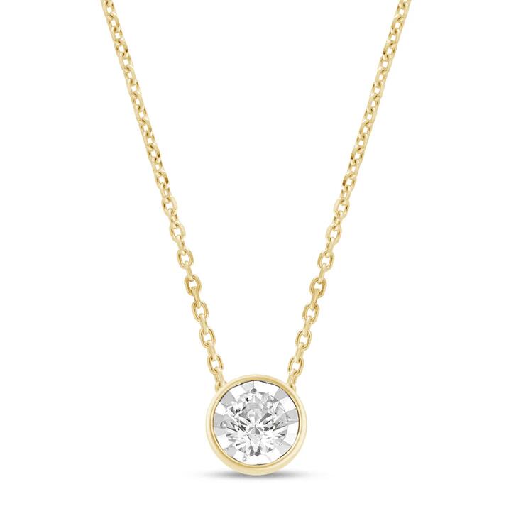 Image of Necklaces. Productname: 0.20ct Diamond Solitaire Bezel 45cm Necklace in 9kt Yellow Gold in Diamond colour by brand - Bevilles
