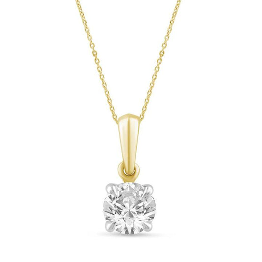 Image of Necklaces. Productname: 1/2ct Laboratory Grown Diamond Solitaire Necklace in 9kt Yellow Gold in Diamond colour by brand - Bevilles