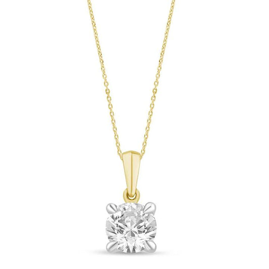 Image of Necklaces. Productname: 1.00ct Laboratory Grown Diamond Solitaire Necklace in 9kt Yellow Gold in Diamond colour by brand - Bevilles