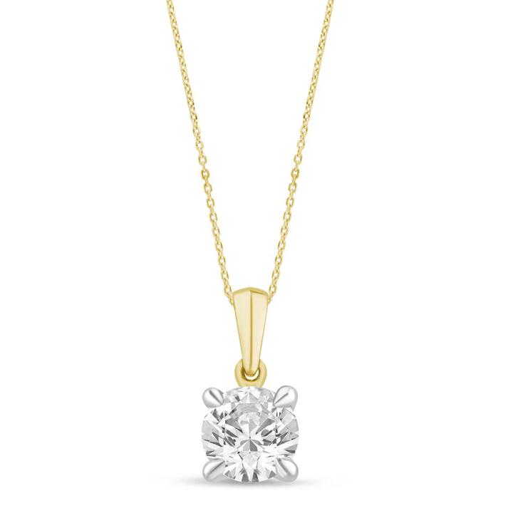 Image of Necklaces. Productname: 1.00ct Laboratory-Grown Diamond Solitaire Necklace in 9kt Yellow Gold in Diamond colour by brand - Bevilles