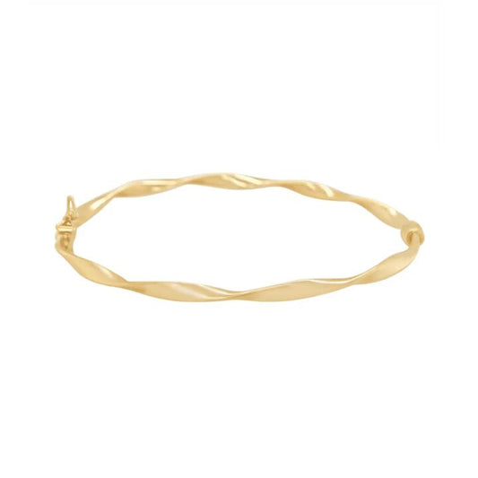 Image of Jewelry. Product name - 65mm Ribbon Twist Bangle in 9kt Yellow Gold in colour by brand - Bevilles