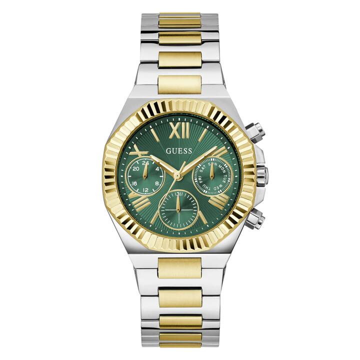 Image of a model wearing Dress. Productname: Guess Dress Equality Dress Two-Tone Silver and Gold-Tone Men's Watch GW0769L4 in Watch colour by brand - Guess