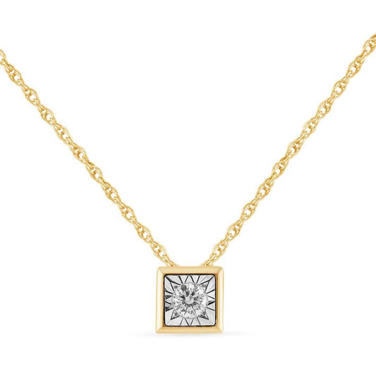 Image of Necklaces. Productname: Diamond Set Bezel Cushion Necklace in 9kt Yellow Gold in Diamond colour by brand - Bevilles