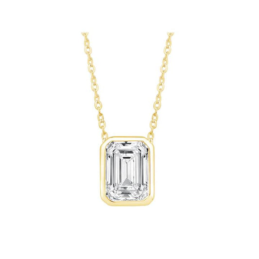 Image of Necklaces. Productname: Emerald Cut Solitaire Necklace with 1/2ct of Laboratory Grown Diamonds in 9kt Yellow Gold in Diamond colour by brand - Bevilles