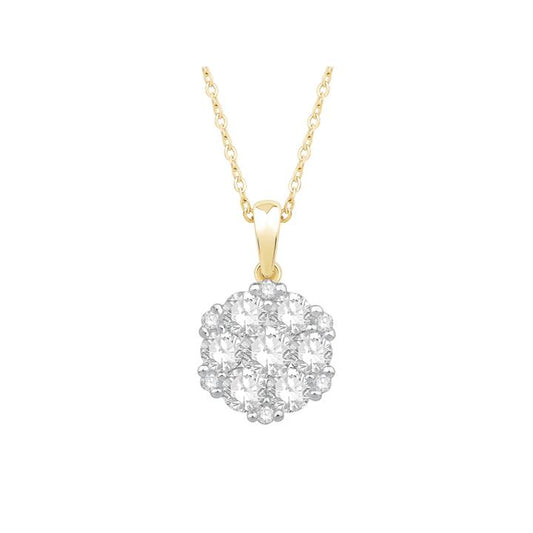 Image of Necklaces. Productname: Flower Necklace with 3/4ct of Laboratory Grown Diamonds in 9kt Yellow Gold in Diamond colour by brand - Bevilles