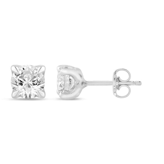 Image of Earrings. Productname: Solitaire Stud Earrings with 0.50tw of Laboratory-Grown Diamonds in 9kt White Gold in colour by brand - Bevilles