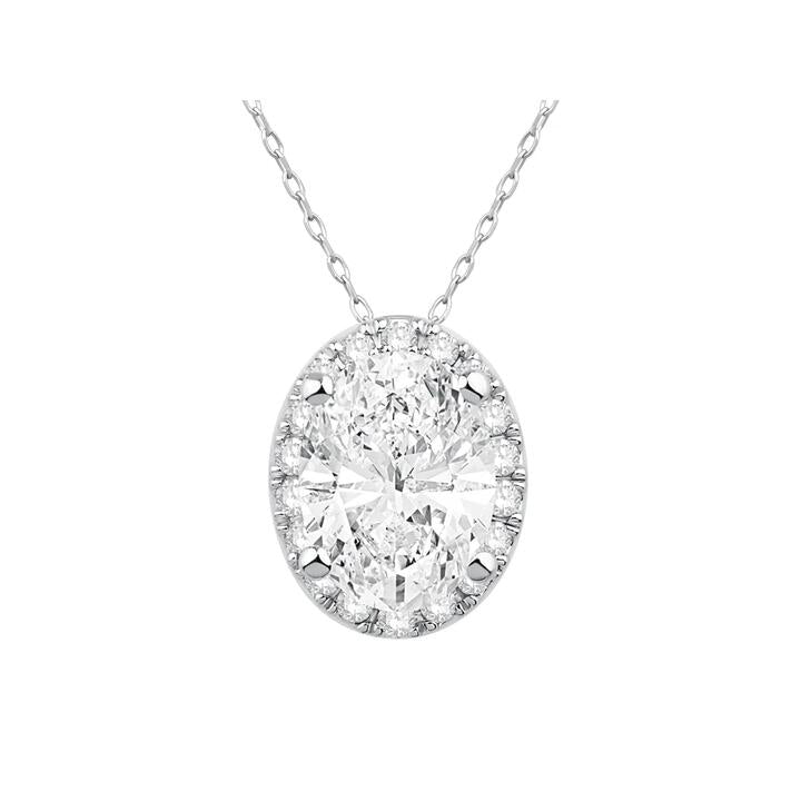 Image of Charms. Product name - 45cm Oval Hidden Halo Necklace with 1.10tw of Laboratory-Grown Diamonds in 9kt White Gold in colour by brand - Bevilles