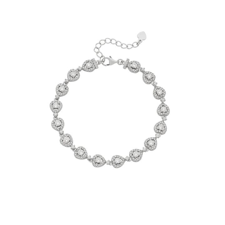 Image of Bracelets. Productname: 20cm Cubic Zirconia Halo Heart Shape Bracelet in Sterling Silver in Silver colour by brand - Bevilles