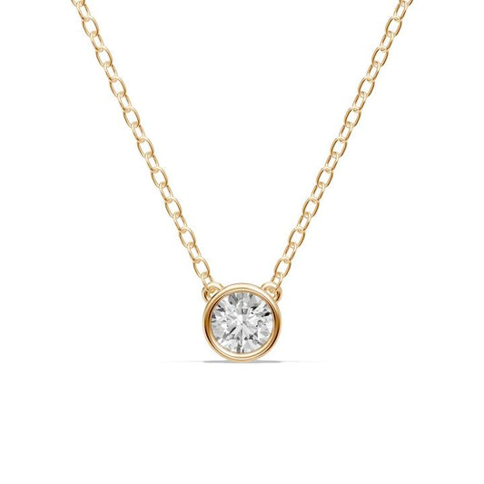 Image of Necklaces. Productname: 45cm Bezel Necklace with 0.20ct of Laboratory-Grown Diamonds in 9kt Yellow Gold in Diamond colour by brand - Bevilles