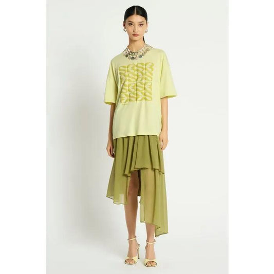 Image of a model wearing Skirts. Productname: Claret Skirt in Olive colour by brand - sass and bide