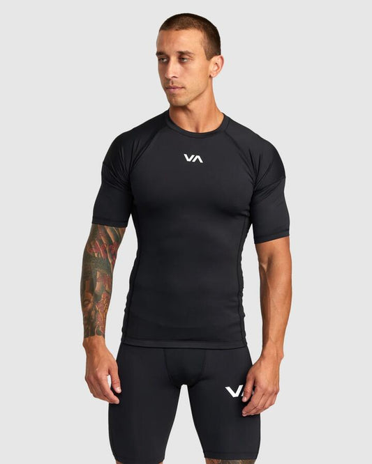 Image of T-Shirts. Product name - RVCA Mens Compression T-Shirt Black in Black colour by brand - RVCA