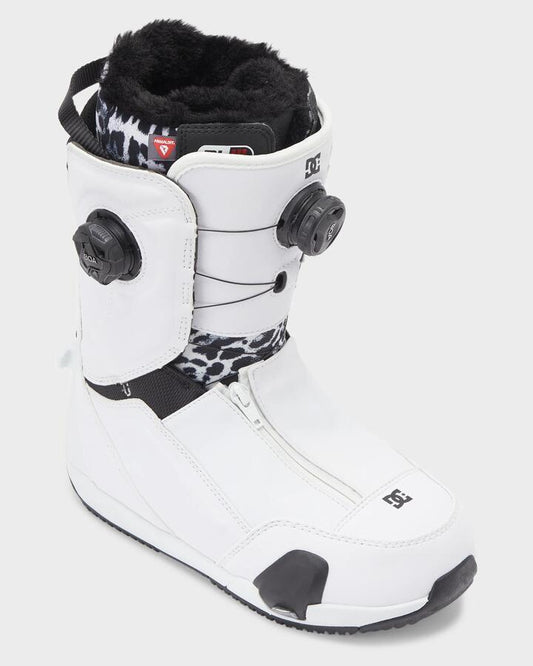 Image of Snowboards. Productname: DC Shoes - Womens Mora Step On Boa Snowboard Boots - White/Black Print - in White/Black Print colour by brand - DC Shoes