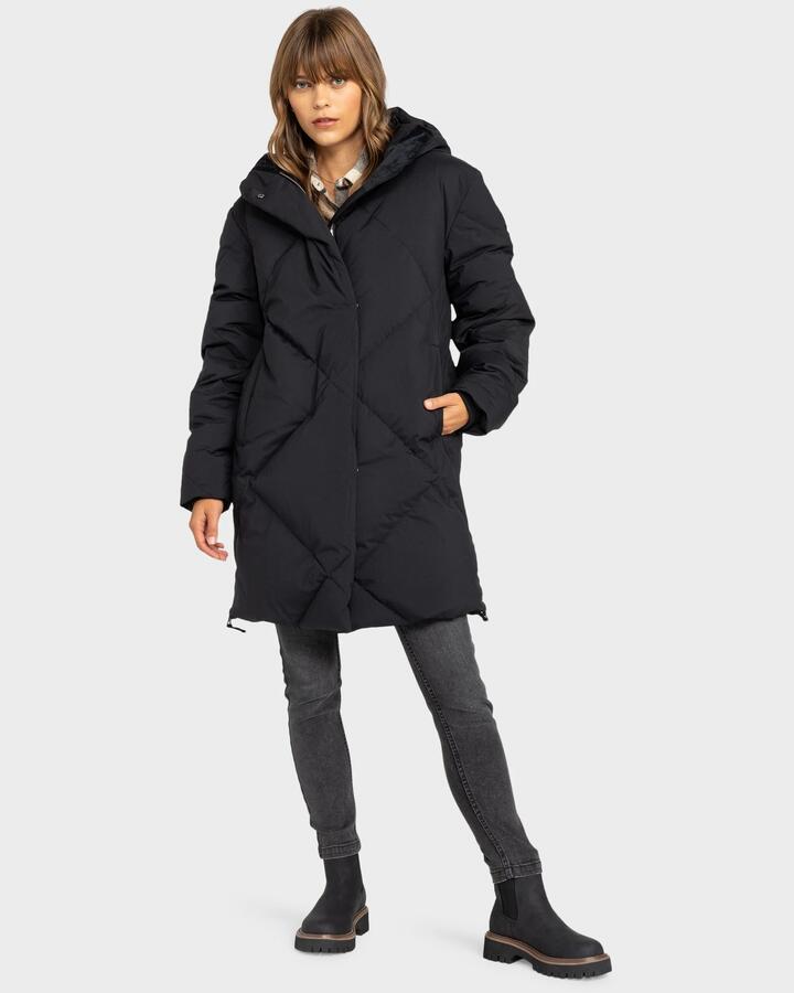 Image of a model wearing Outerwear. Productname: Roxy - Womens Abbie Insulated Jacket - True Black - in True Black colour by brand - Roxy
