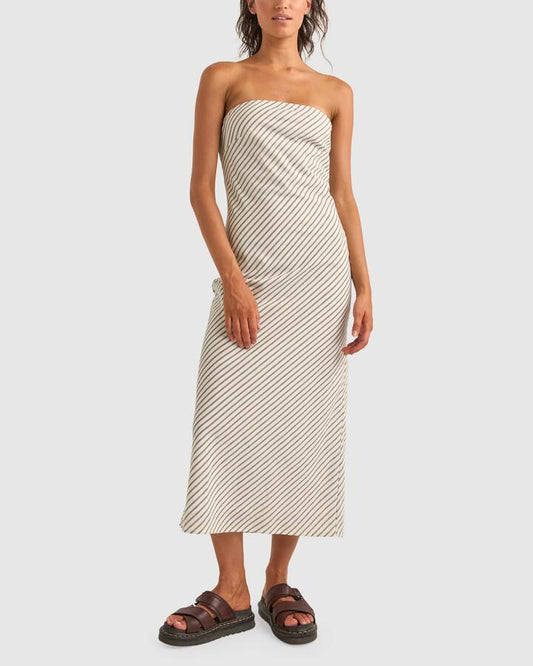 Image of Dresses. Productname: Rhythm - Womens Dalia Bias Midi Dress - Navy Stripe - in Navy Stripe colour by brand - Rhythm