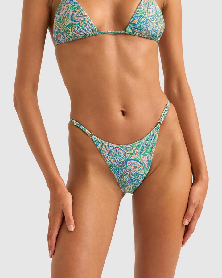 Image of Swimwear. Productname: Rhythm - Womens Cabo Paisley Adjustable Side Bikini Bottom - Green - in Green colour by brand - Rhythm