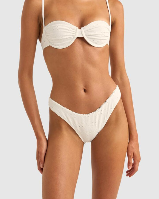 Image of Swimwear. Productname: Rhythm - Womens Brighton Eyelet Pico Hi Cut Bikini Bottom - Ivory - in Ivory colour by brand - Rhythm
