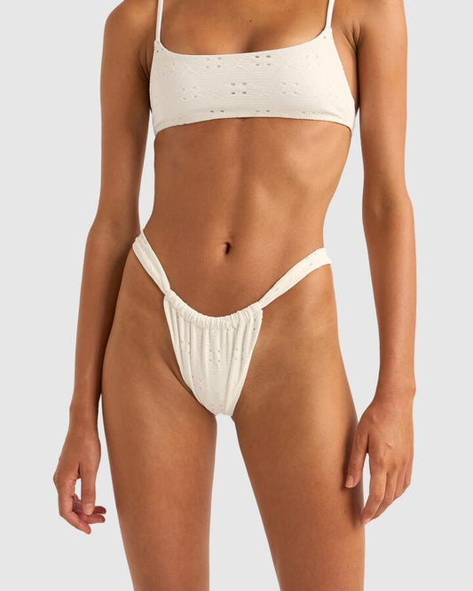 Image of Swimwear. Productname: Rhythm - Womens Brighton Eyelet Soft Side Itsy Bikini Bottom - Ivory - in Ivory colour by brand - Rhythm