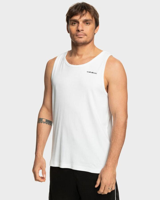 Image of a model wearing Tops. Productname: Quiksilver - Mens Ribbed Tank - White - in White colour by brand - Quiksilver