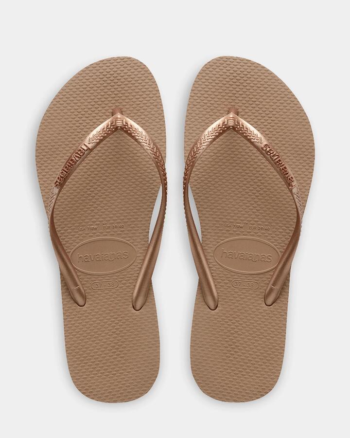 Image of Sandals. Product name - Havaianas Womens Slim Metallic Thongs Rosa Gold in Rosa Gold colour by brand - Havaianas