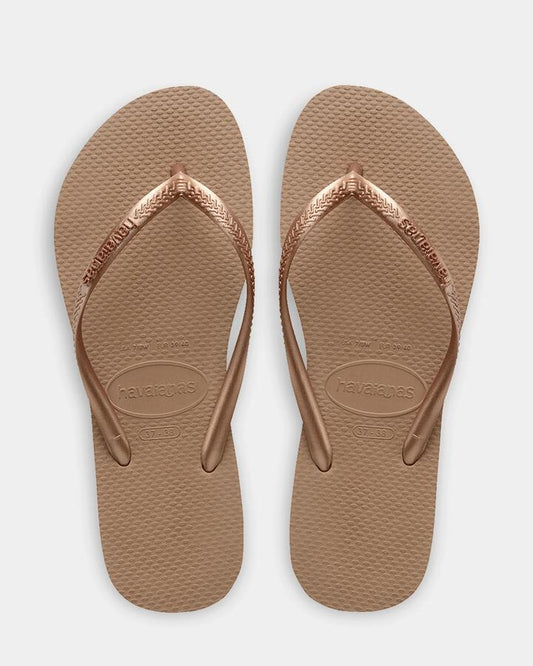 Image of Sandals. Product name - Havaianas Womens Slim Metallic Thongs Rosa Gold in Rosa Gold colour by brand - Havaianas