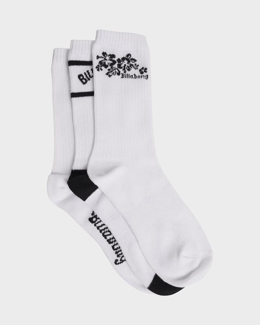Image of Socks. Productname: Billabong - Womens Good Times 3 Pack Crew Socks - Black White - in Black White colour by brand - Billabong