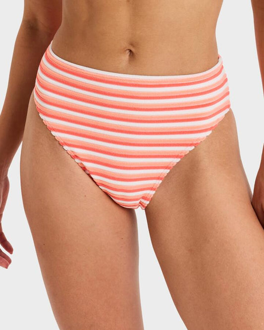 Image of Swimwear. Productname: Roxy Womens Party Wave Mid Waist Bikini Bottom Dubarry - in Dubarry colour by brand - Roxy
