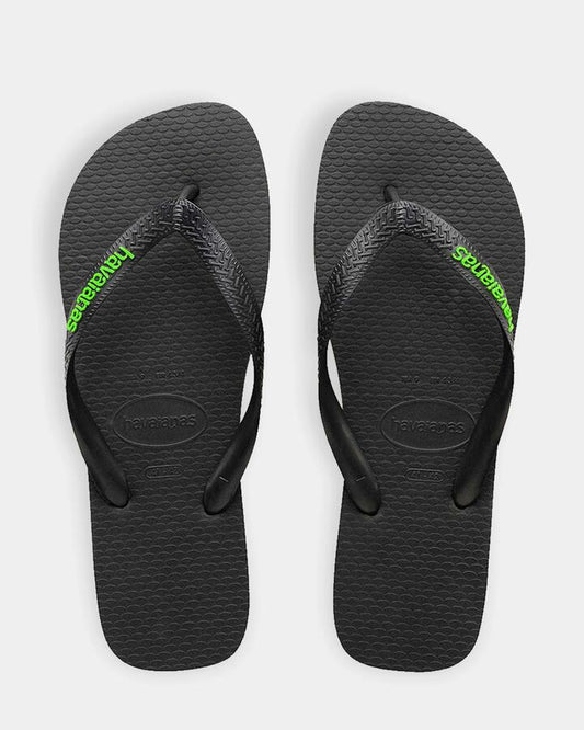 Image of Sandals. Productname: Havaianas - Mens Rubber Logo Thongs - Pto/Vd Neon - in Pto/Vd Neon colour by brand - Havaianas