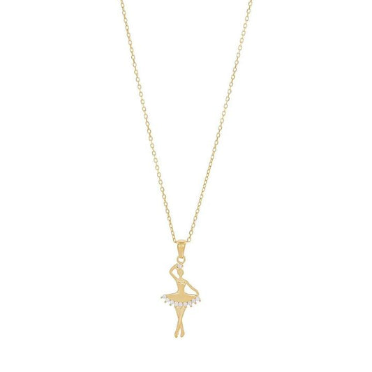Image of Necklaces. Productname: 9kt Yellow Gold Silver Infused Ballerina Necklace in Gold colour by brand - Bevilles