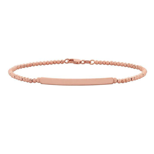 Image of Bracelets. Productname: 9kt Rose Gold Silver Filled Rolo Bead ID bracelet in Gold colour by brand - Bevilles