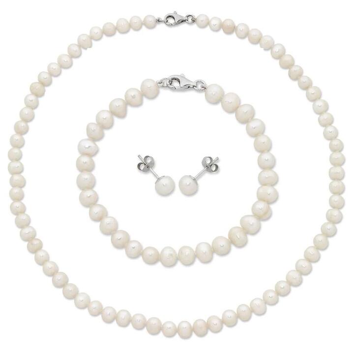 Image of Charms. Product name - White Freshwater Pearl Necklace, Bracelet and Earring Set in Sterling Silver in colour by brand - Bevilles