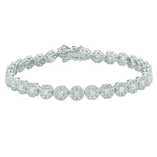 Image of Bracelets. Product name - 18cm 6mm Width Cubic Zirconia Flower Halo Bracelet in Sterling Silver in colour by brand - Bevilles