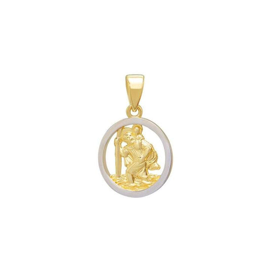 Image of Charms. Productname: St Christopher Medal Pendant in 9kt Yellow Gold Two Tone in Gold colour by brand - Bevilles