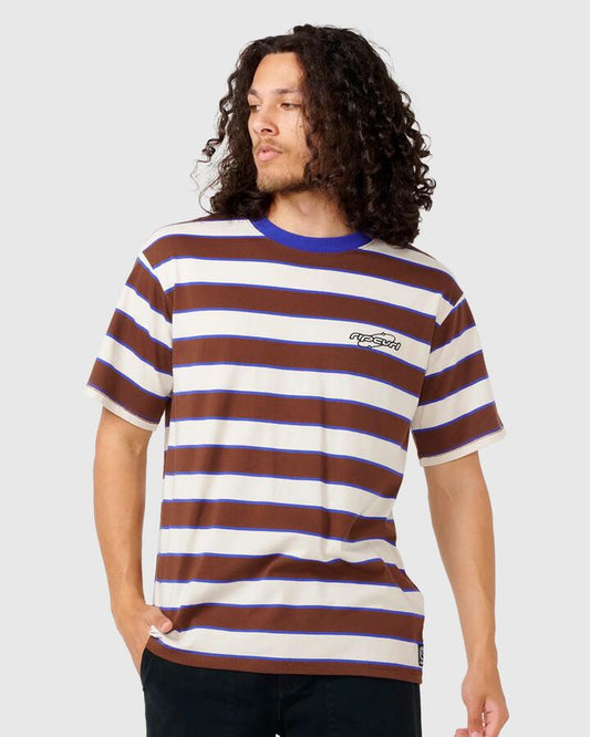 Image of T-Shirts. Product name - Rip Curl Mens Archive Supercomp Stripe T-Shirt Dusted Chocolate in Dusted Chocolate colour by brand - Rip Curl