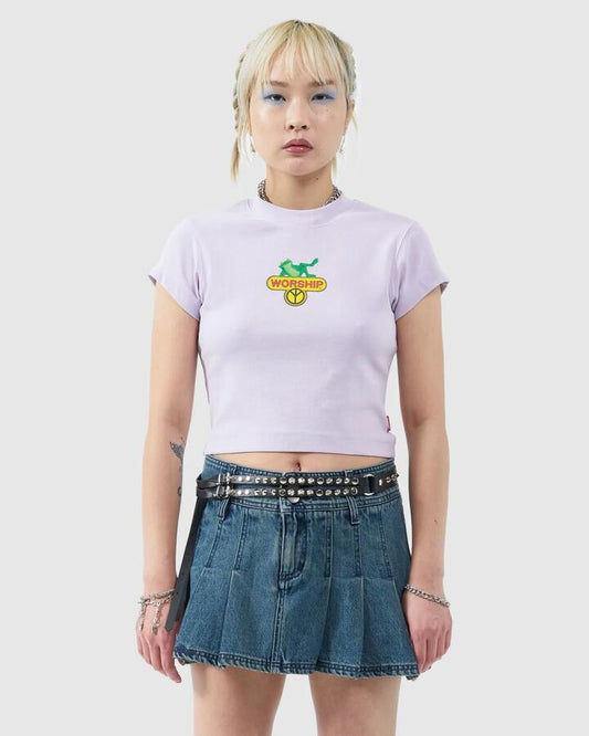 Image of T-Shirts. Product name - Worship Womens Stress Less Teeny T-Shirt Orchid Hush in Orchid Hush colour by brand - Worship
