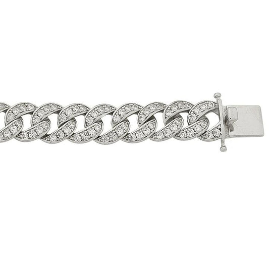 Image of Bracelets. Productname: 19cm 9mm Width Cubic Zirconia Pave Set Curb Bracelet in Sterling Silver in colour by brand - Bevilles