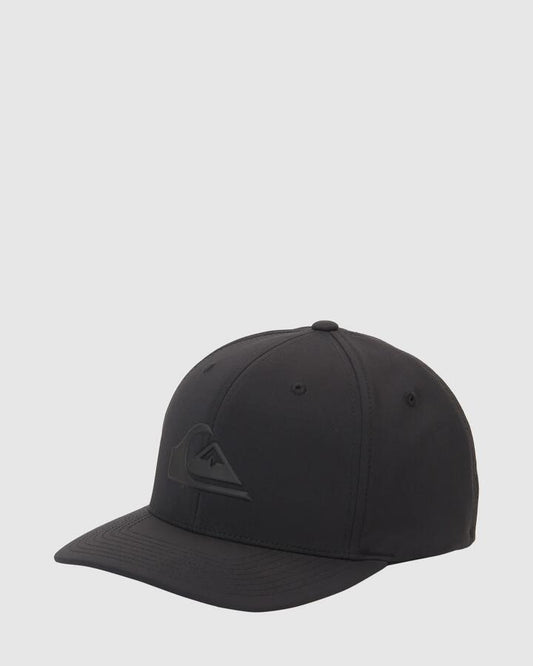 Image of Hats. Product name - Quiksilver Mens Amped Up Flexifit Hat True Black in True Black colour by brand - Quiksilver