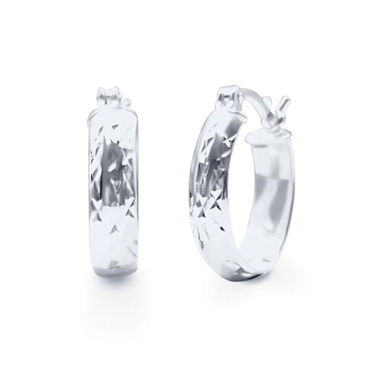 Image of Earrings. Productname: 15mm Diamond Cut Oval Hoop Earrings in Sterling Silver in Silver colour by brand - Bevilles