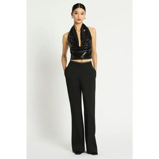 Image of a model wearing Tops. Productname: Genie Sequin Bandeau in Black colour by brand - sass and bide