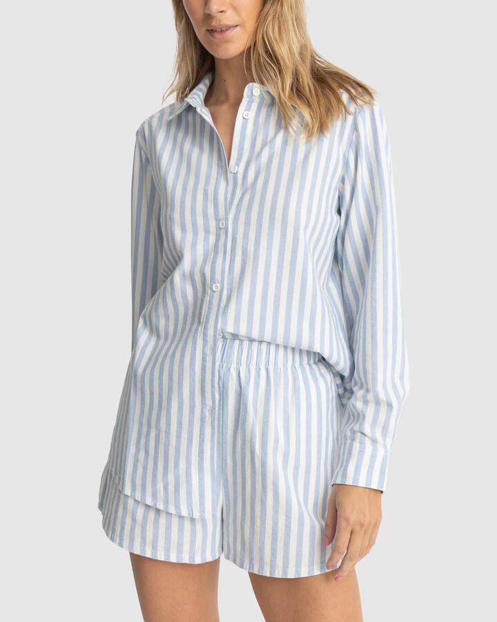 Image of Shirts. Productname: Rhythm - Womens Shoreline Beach Shirt - Sky - in Sky colour by brand - Rhythm