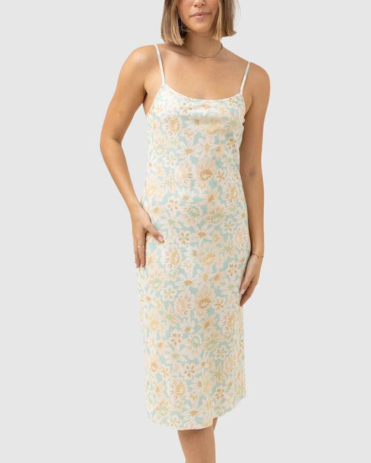 Image of Dresses. Productname: Rhythm - Womens Paloma Floral Slip Midi Dress - Aqua Haze - in Aqua Haze colour by brand - Rhythm
