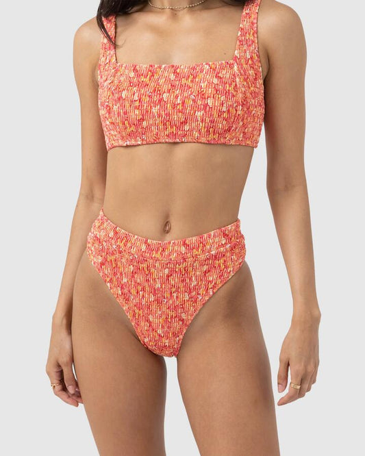 Image of Swimwear. Productname: Rhythm - Womens Zadie Floral Smocked Xanadu Bikini Bottoms - Chilli - in Chilli colour by brand - Rhythm