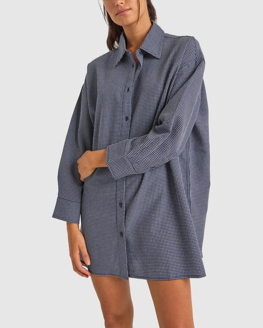 Image of Dresses. Productname: Rhythm - Womens Shirt Mini Dress - Navy - in Navy colour by brand - Rhythm