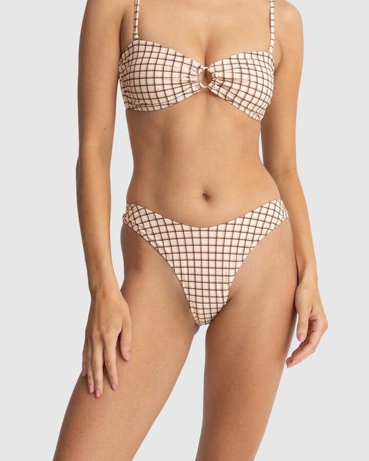 Image of Swimwear. Productname: Rhythm - Womens Rumi Check Hi Cut Bikini Bottoms - Natural - in Natural colour by brand - Rhythm