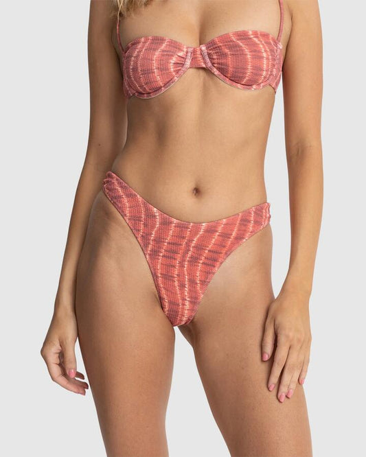 Image of Swimwear. Productname: Rhythm - Womens Sahara Tie Dye Hi Cut Bikini Bottoms - Red - in Red colour by brand - Rhythm