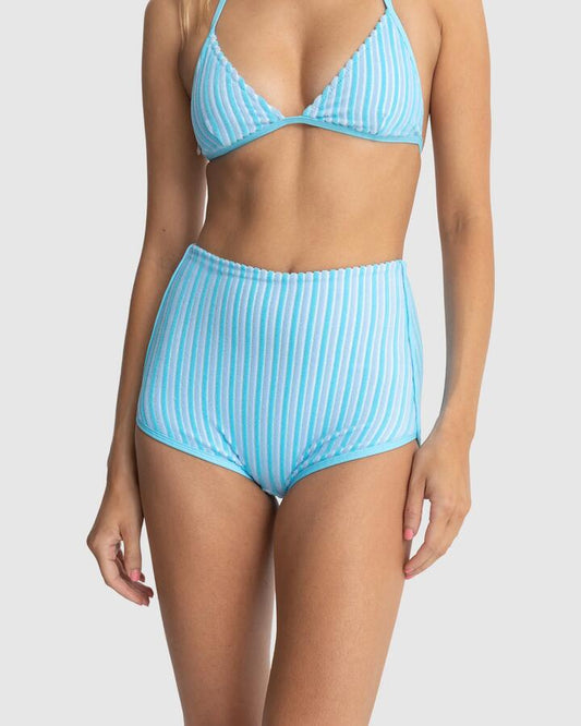 Image of Swimwear. Productname: Rhythm - Womens Terry Sands Stripe Boyleg Bikini Bottoms - Blue - in Blue colour by brand - Rhythm