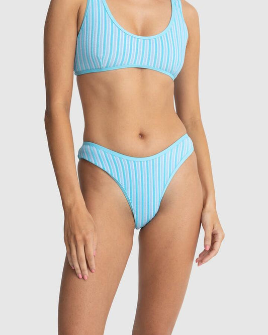 Image of Swimwear. Productname: Rhythm - Womens Terry Sands Stripe Hi Cut Bikini Bottoms - Blue - in Blue colour by brand - Rhythm
