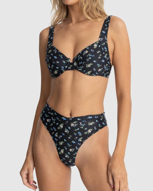Image of Swimwear. Productname: Rhythm - Womens Fleur Floral Panelled Support Underwire Bikini Top - Black - in Black colour by brand - Rhythm