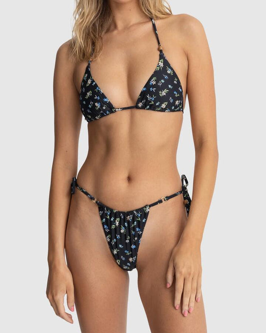 Image of Swimwear. Productname: Rhythm - Womens Fleur Floral Slide Triangle Bikini Top - Black - in Black colour by brand - Rhythm