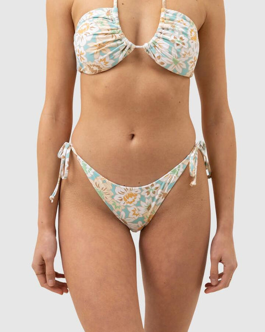 Image of Swimwear. Productname: Rhythm - Womens Paloma Floral Tie Side Hi Cut Bikini Bottoms - Aqua Haze - in Aqua Haze colour by brand - Rhythm